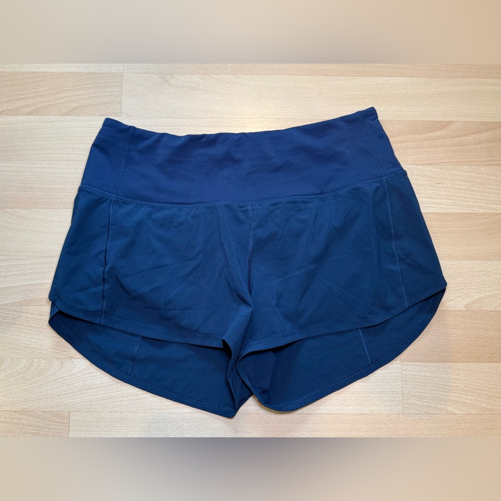 Lululemon Athletica Navy Blue High Rise Speed Up Shorts 2.5” inseam Size 8